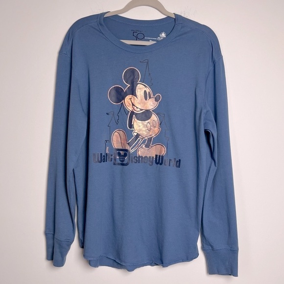 Disney Tops - Walt Disney 50th Anniversary Gold Metalic Mickey Mouse Graphic Long Sleeve Tee M